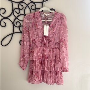 Love shack fancy Pink Ruched Ruffled Babydoll Dress